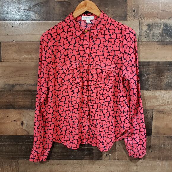 Forever 21 Tops - Forever 21 all over heart print long sleeve button up shirt woman's size medium